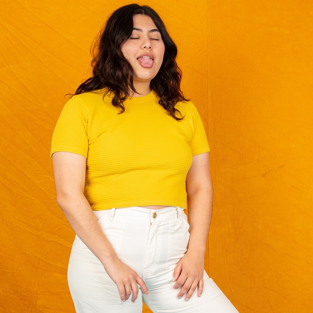 Big Bud Press Honeycomb Cropped Tee in Yellow